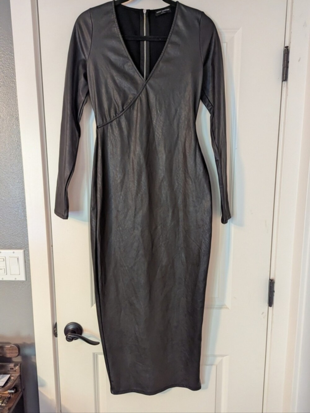 naked wardrobe Black Long Sleeve Bodycon Midi Dress